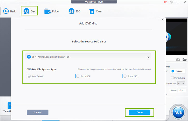 Load source DVD in VideoProc