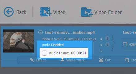 Uncheck the box to remove audio